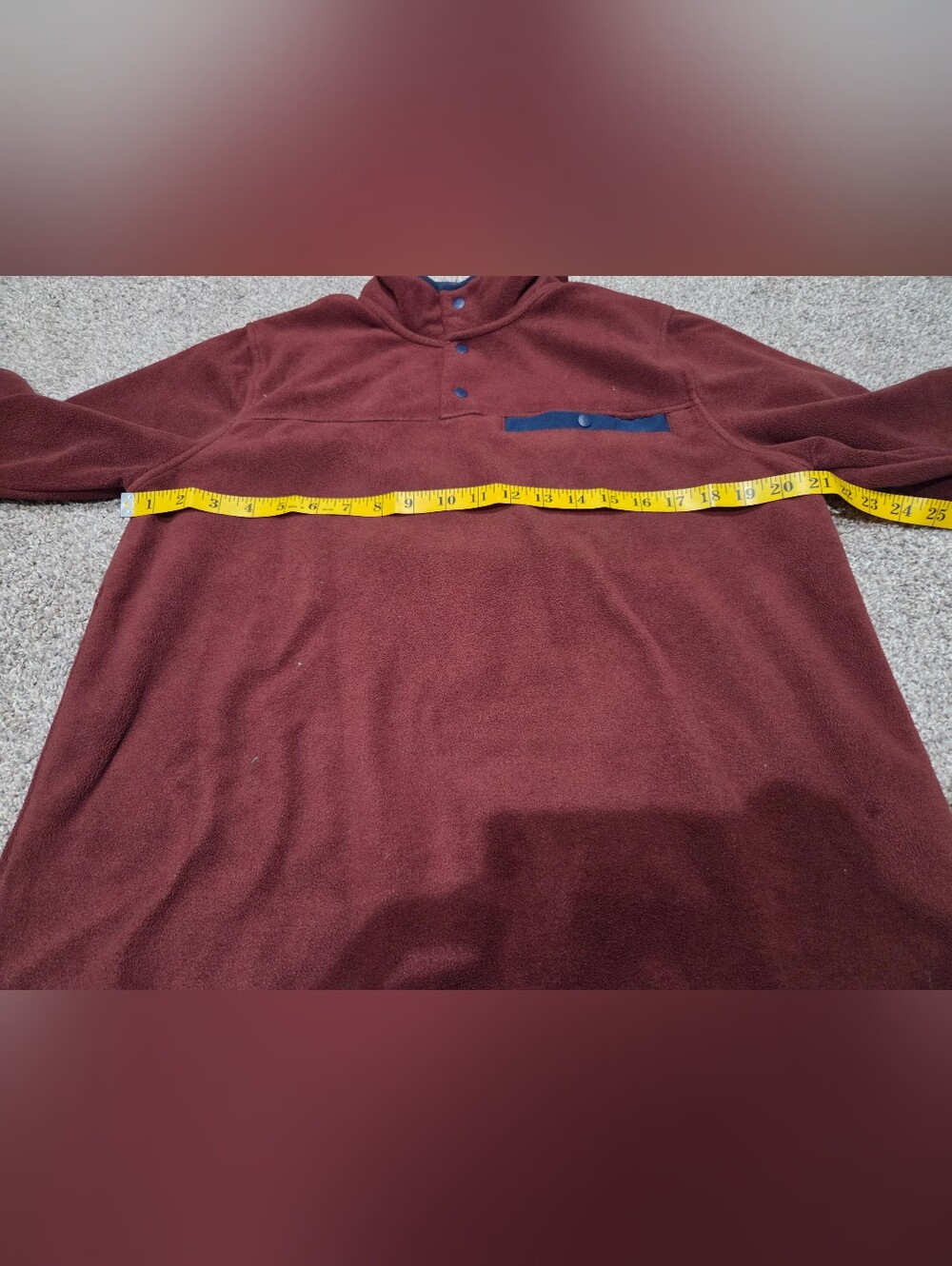 32 Degrees Burgundy Quarter Button Fleece Sweater with Navy Trim Size Medium - Picture 3 of 6